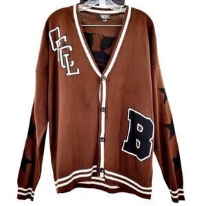 boohoo Man Limited Edition Brown Letterman Button Down Cardigan Sweater Size  XS